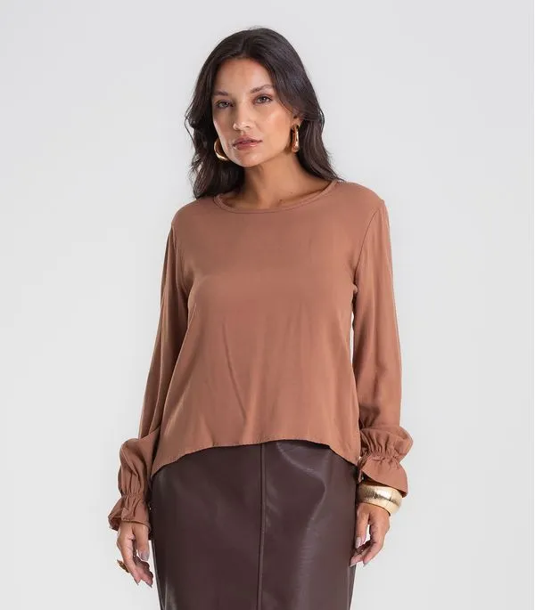 Blusa Feminina Manga Longa Com Lastex Endless Marrom M