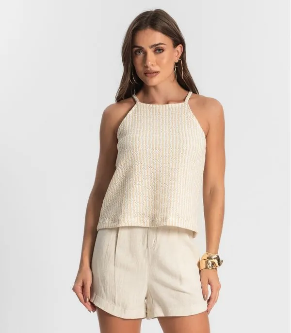 Blusa De Alça Em Tricot Endless Bege GG