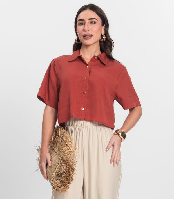 Camisa Feminina Manga Curta Com Gola Endless Marrom G
