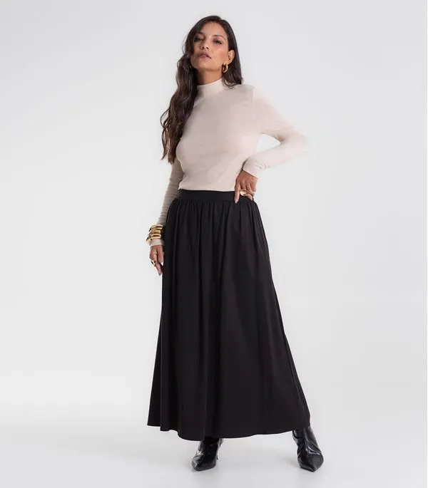 Saia Midi Endless Tencel Twill Feminina Preto GG