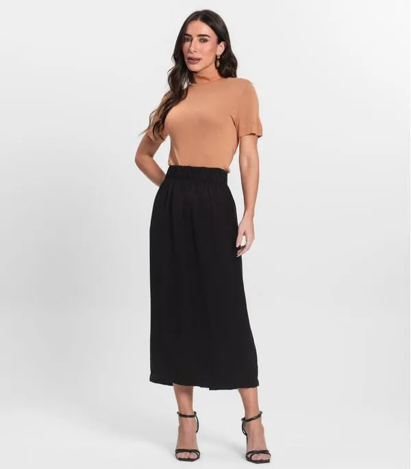 Saia Midi Feminina Em Alfaiataria Endless Preto M
