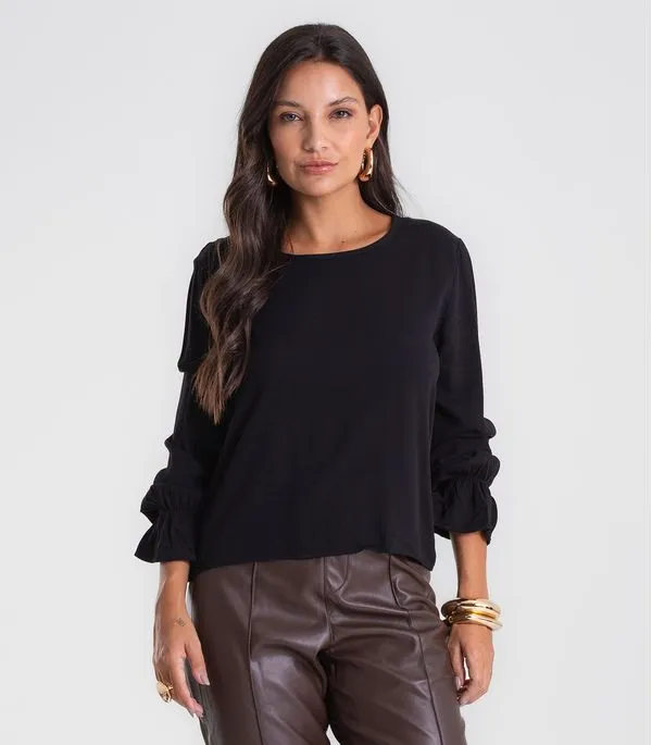 Blusa Feminina Manga Longa Com Lastex Endless Preto P