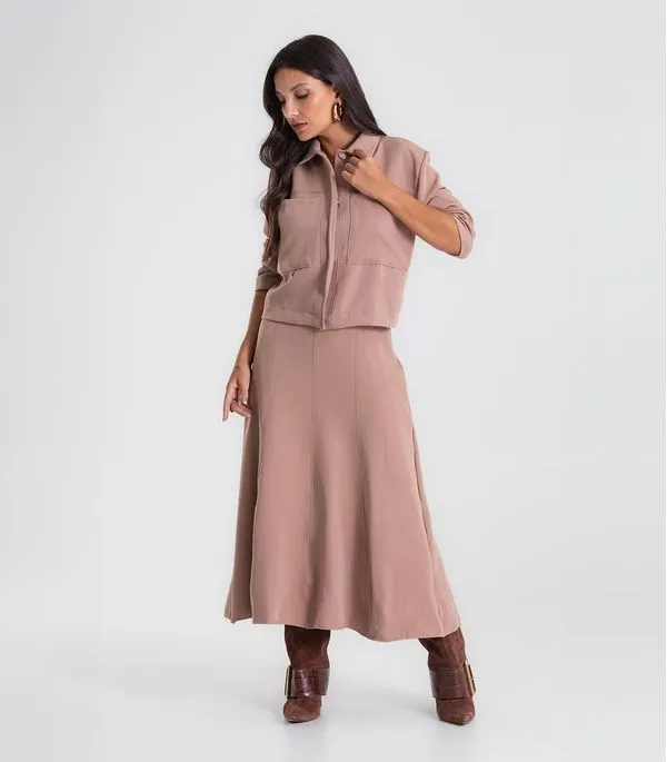 Saia Feminina Midi Evasê Em Alfaiataria Endless Marrom M