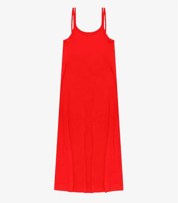 Vestido Midi de Alça em Visco Maquinetada Endless Laranja P