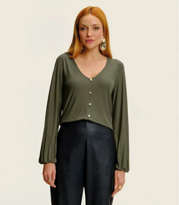 Blusa Feminina Manga Longa Bufante Viscose Endless Verde M