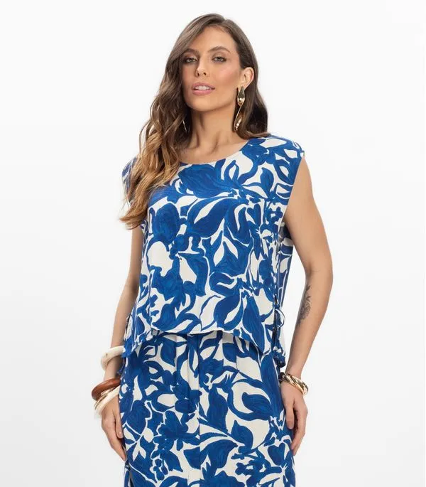 Regata em Linho Feminina Endless Azul M