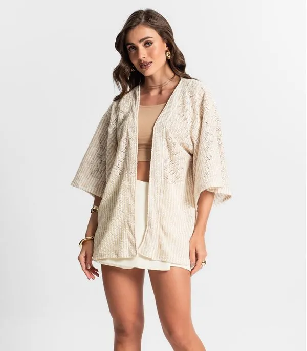 Kimono Feminino Em Tricot Endless Bege G