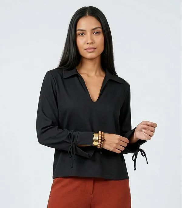 Camisa Feminina Manga Longa Decote V Endless Preto G