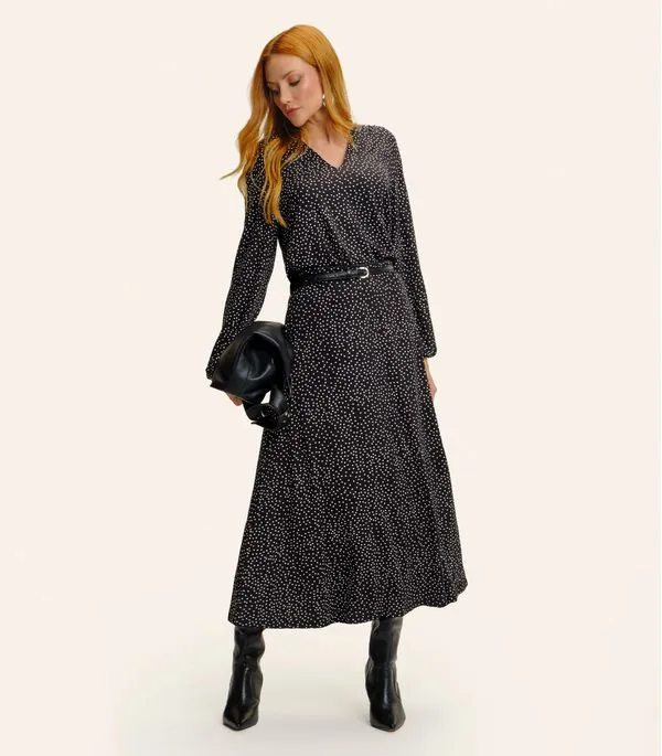 Saia Feminina Midi Visco Maquinetada Endless Preto M