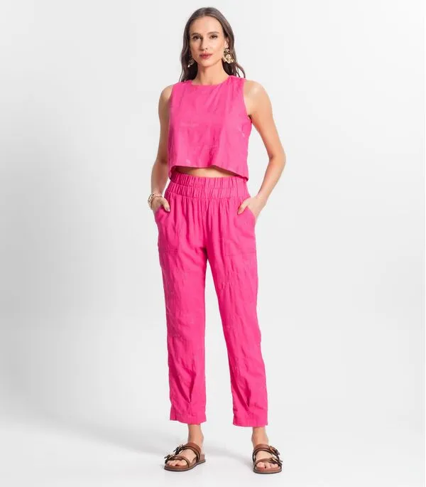 Calça De Linho Feminina Endless Rosa G