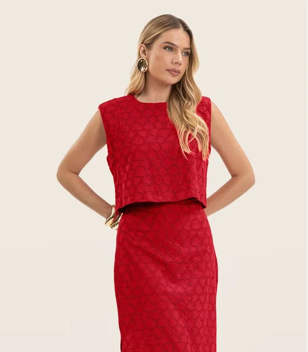 Blusa Feminina Manga Curta Em Laise Endless Vermelho GG