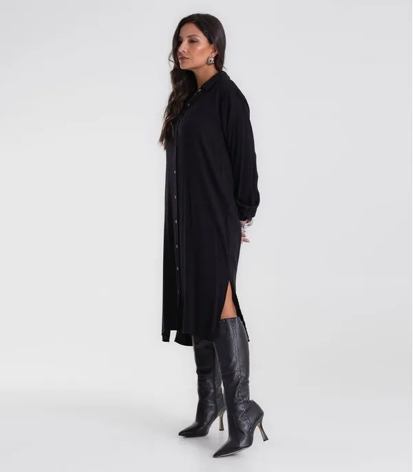 Vestido Chemise Feminino Liso Endless Preto G
