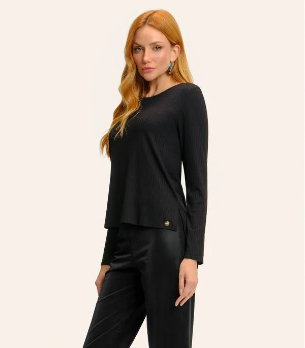 Blusa Feminina Canelada Manga Longa Básica Endless Preto G