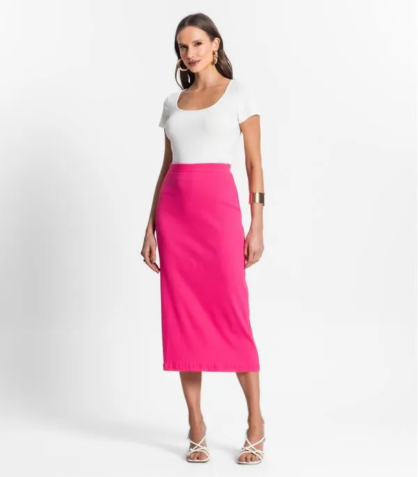 Saia Midi De Ribana Feminina Endless Rosa GG