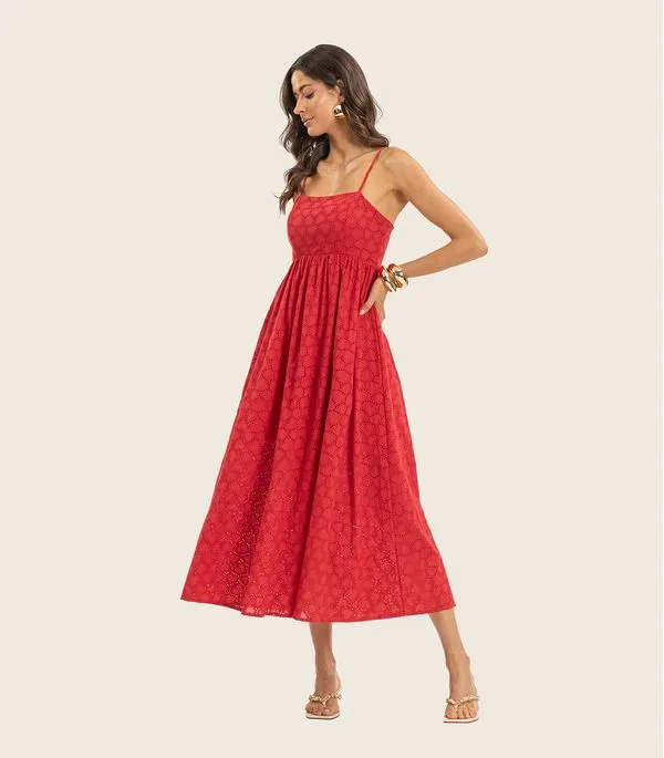 Vestido Midi Feminino Em Laise Endless Vermelho P