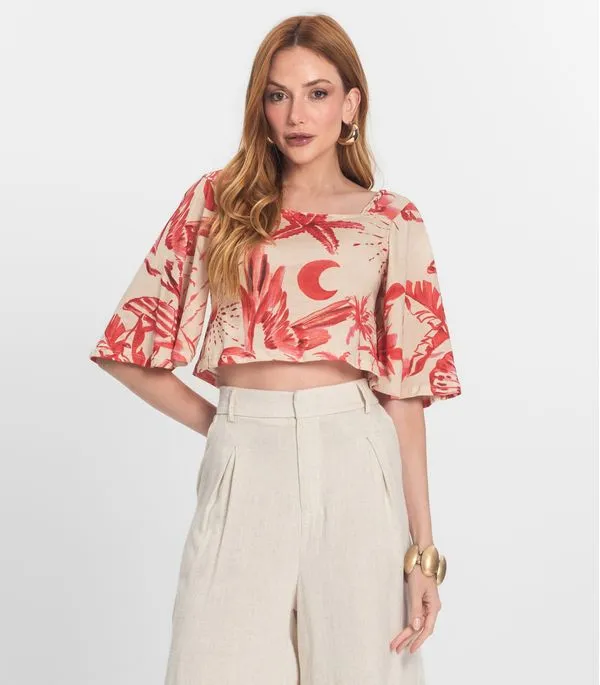 Blusa Cropped Manga Ampla em Meia Malha Endless Laranja GG