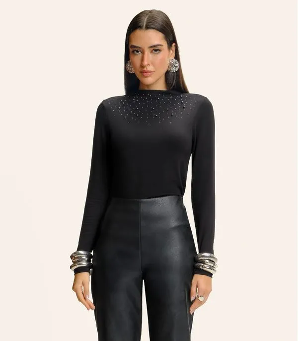 Blusa Feminina Manga Longa Com Rebite Endless Preto P