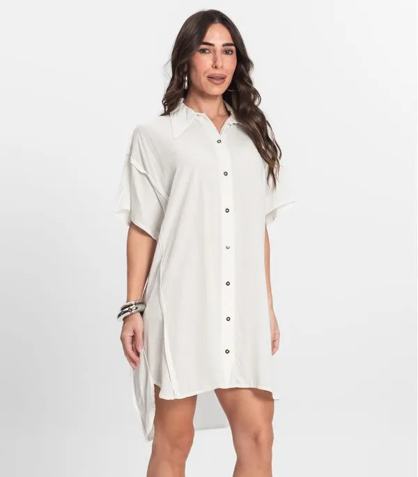 Vestido Chemise Feminino Com Gola Endless Bege M