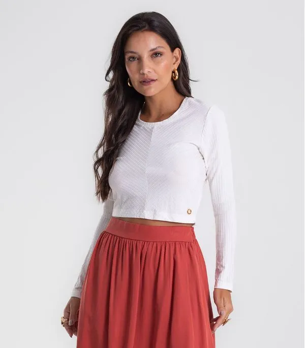 Blusa Feminina Manga Longa Ribana Básica Endless Bege G
