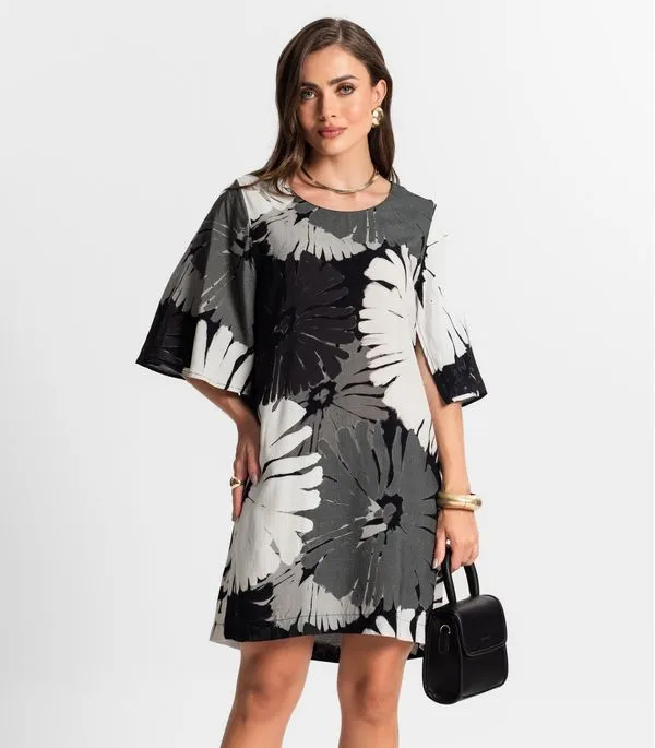 Vestido Curto Estampado Endless Cinza M