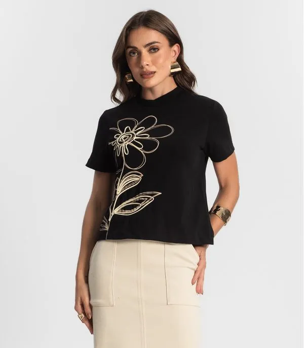 T- Shirt Feminina Com Detalhes Endless Preto P