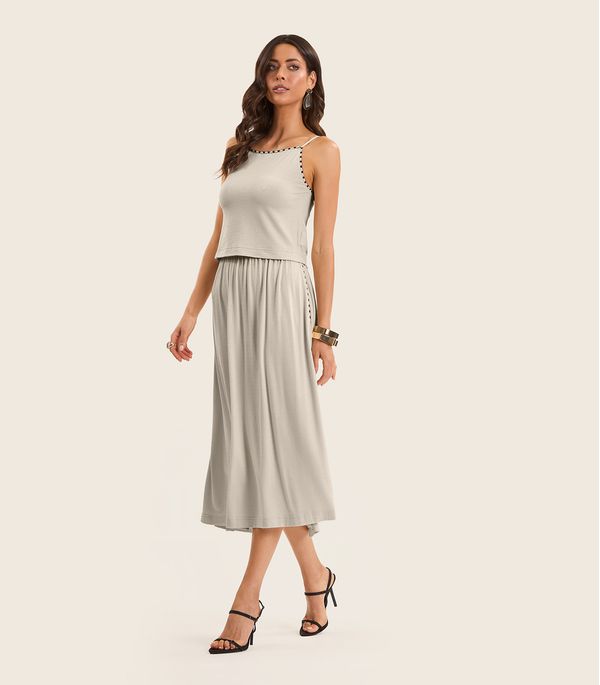 Conjunto Feminino Blusa Com Saia Midi Endless Bege G
