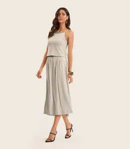 Conjunto Feminino Blusa Com Saia Midi Endless Bege G