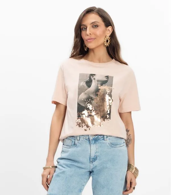T-shirt em Meia Malha Feminina Endless Baunilha M
