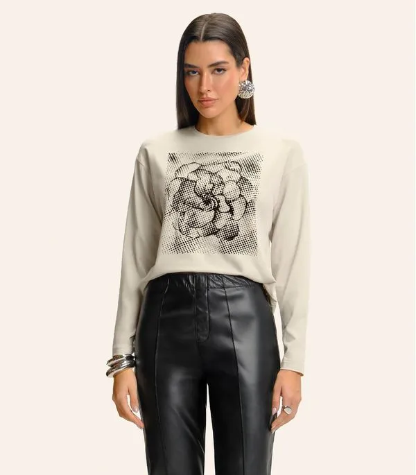 Blusa Feminina Manga longa Com Estampa Endless Bege M