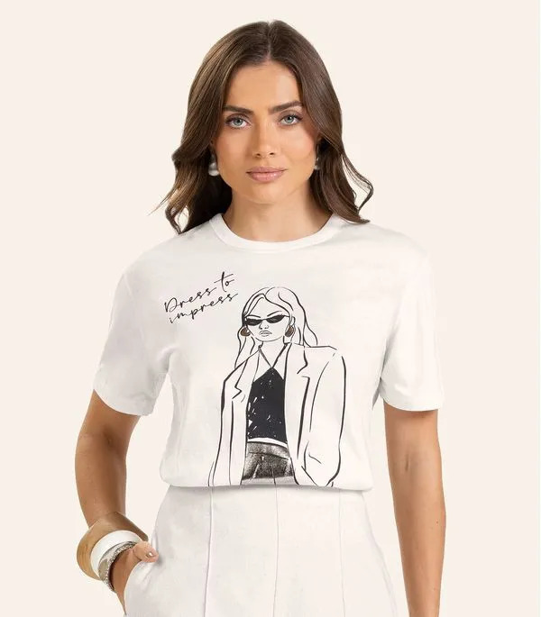 T- shirt em Meia Malha Feminina Endless Bege M