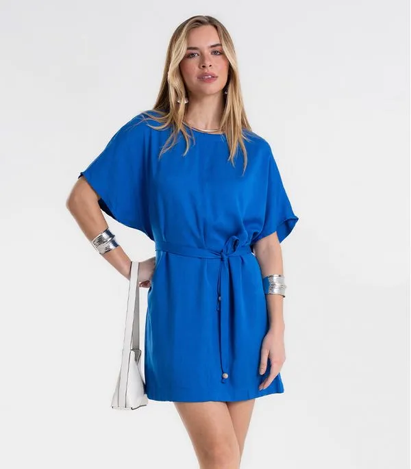 Vestido Feminino Curto Com Cinto Viscose Endless Azul G