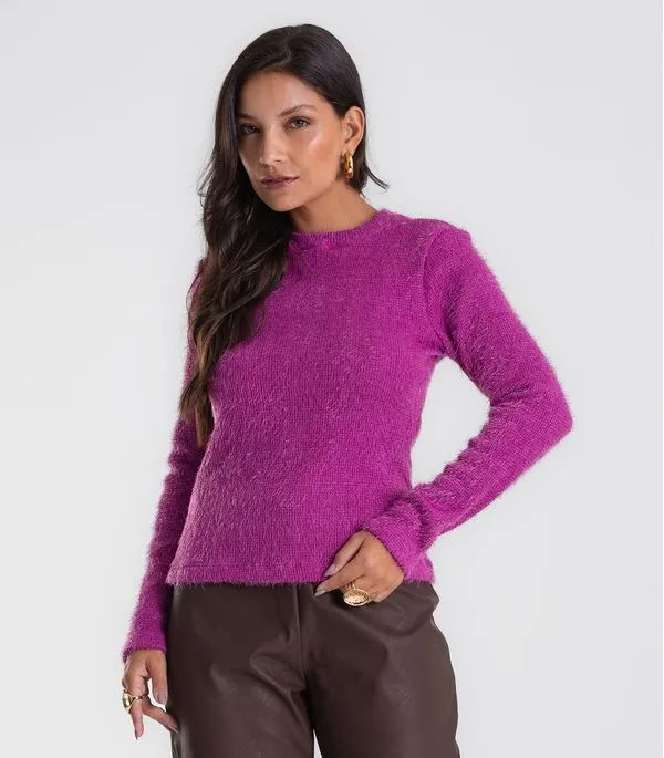 Blusa Feminina Manga Longa Tricot Felpudo Endless Roxo P