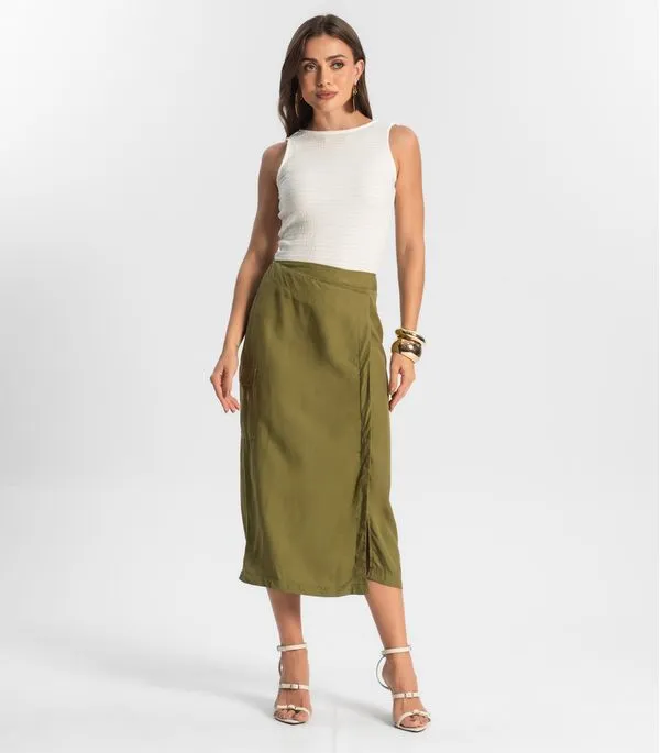 Saia Midi Com Fenda Endless Verde M