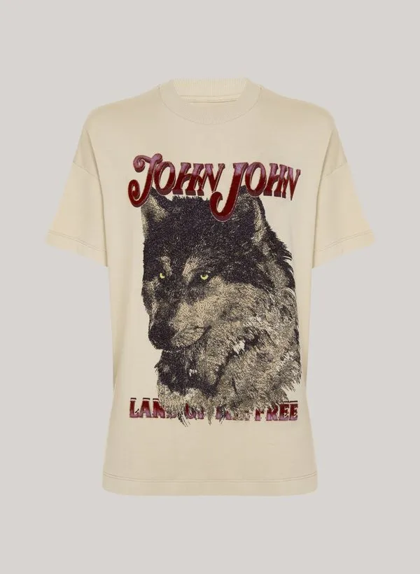 Camiseta Oversized Land Of The Free Bege John John Feminina M