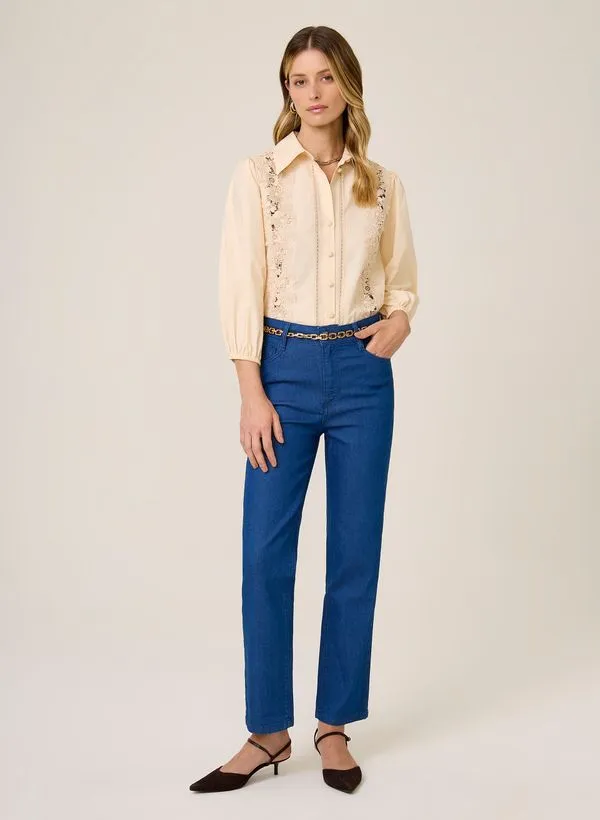 Calça Jeans Reta Cropped Dudalina Feminina 40
