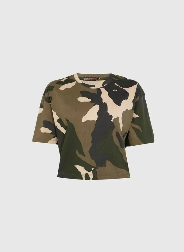 Camiseta Cropped Camuflado Bo.Bô Feminino M