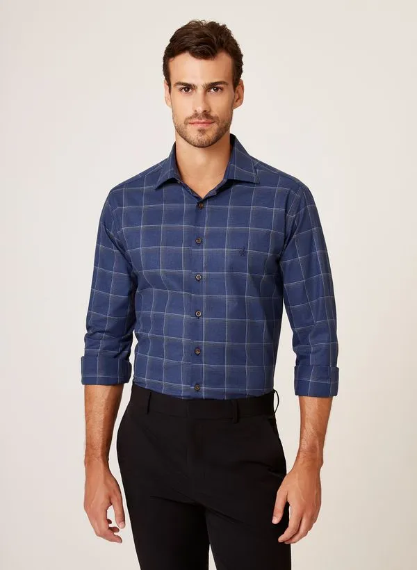 Camisa Slim Fit Melangê Fio Egípcio Xadrez Dudalina Masculina 3