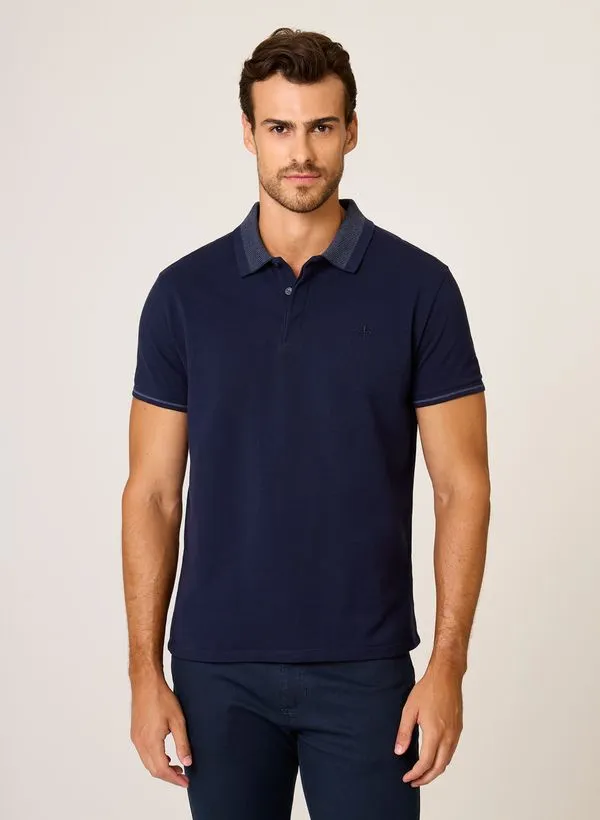 Polo Piquet Gola Jacquard Dudalina Masculina P