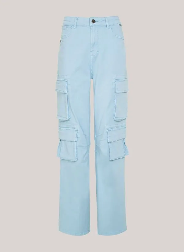 Calça Jeans Oversized Cargo Tourmalin John John Feminina 48