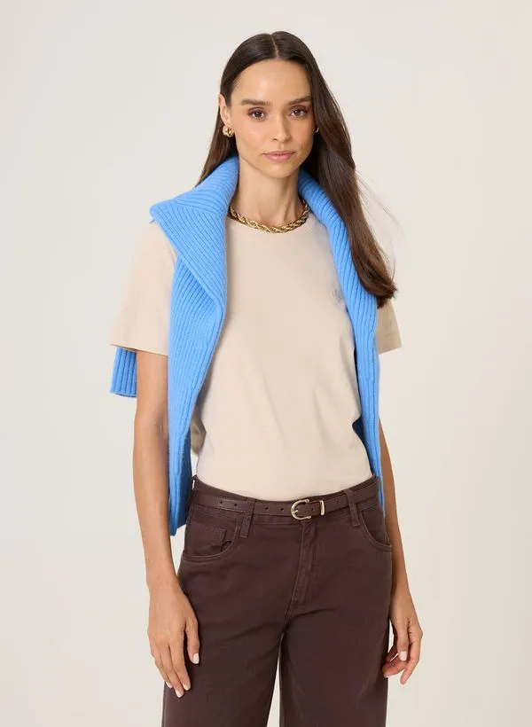 Blusa Logo Relevo Bege Dudalina Feminina P
