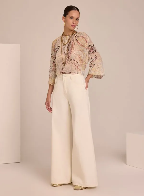 Calça Le Lis Ivi Pantalona Wide Sarja Feminina 36