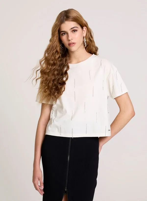 Camiseta Reta Glisten Off John John Feminina G