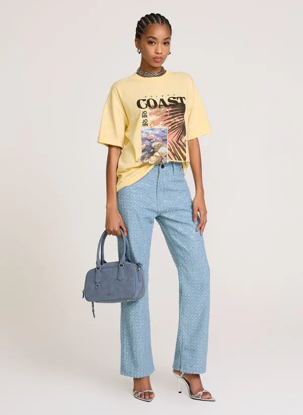 Calça Jeans Reta Blue Paetês John John Feminina 50