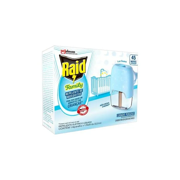 Pack Repelente Elétrico Raid Family - 45 Noites + Refil 32,9ml