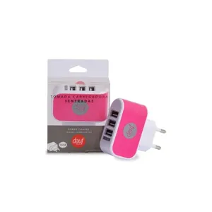 Carregador Parede Dauftech Azul Ou Rosa 3 Entradas
