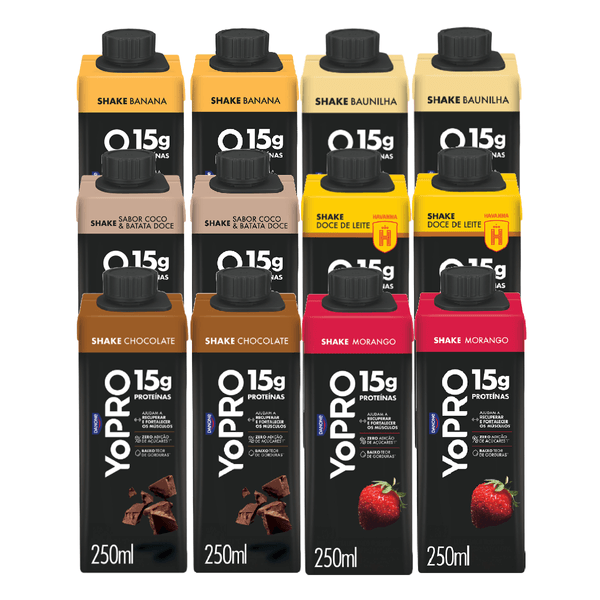 Kit Yopro 15g de Proteínas 12 unidades de 250ml 6 Sabores Sortidos