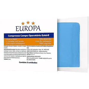 Compressa Campo Operatório Europa Estéril 25x28cm com RX - 5 unidades