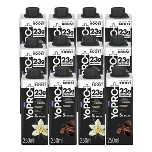 Kit Yopro Recovery Boost 23g Proteína 12 uni 6 Sabor Chocolate + 6 Sabor Baunilha 250ml Cada