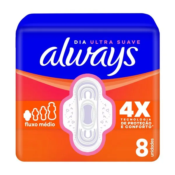 Absorvente Always Dia Ultra Suave Fluxo Médio 8 Unidades