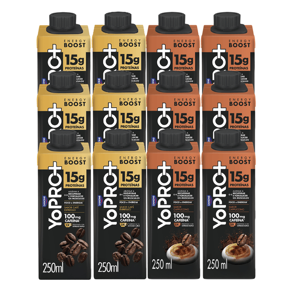 Kit Yopro Recovery Boost 15g Proteína 12 uni 6 Sabor Café Expresso + 6 Sabor Cappuccino 250ml Cada